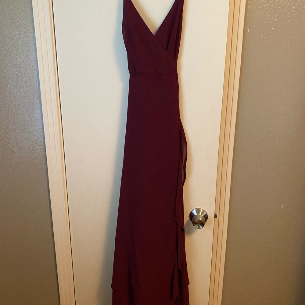 Lulus Maroon Strappy Low Back Bridesmaid Dress